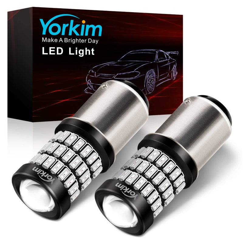 Yorkim Bright 1157 LED Bulbs Red, 1157 Brake Light Bulb, 9-30V 1157 2057 2357 7528 BAY15D LED Bulb with Projector Replacement for Back Up Reverse Lights or Tail Lights - Red - Image 1